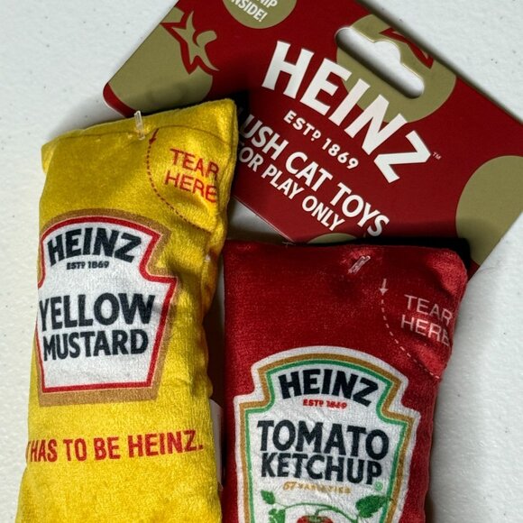 Heinz Ketchup & Mustard Cat Toys Set | Plush Catnip Toys | Food Theme - Picture 2 of 3